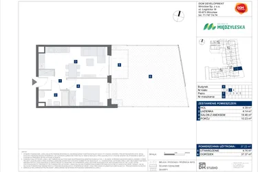 Rzut - Mieszkanie na sprzedaż 2 pokoje o powierzchni 37,22 m² - numer 64 w Osiedle Międzyleska - etap IV