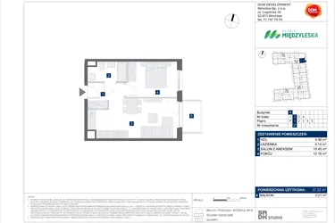 Rzut - Mieszkanie na sprzedaż 2 pokoje o powierzchni 37,22 m² - numer 27 w Osiedle Międzyleska - etap IV