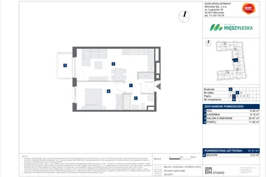 Rzut - Mieszkanie na sprzedaż 2 pokoje o powierzchni 41,41 m² - numer 69 w Osiedle Międzyleska - etap IV