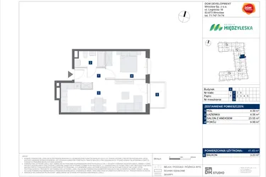 Rzut - Mieszkanie na sprzedaż 2 pokoje o powierzchni 41,49 m² - numer 29 w Osiedle Międzyleska - etap IV