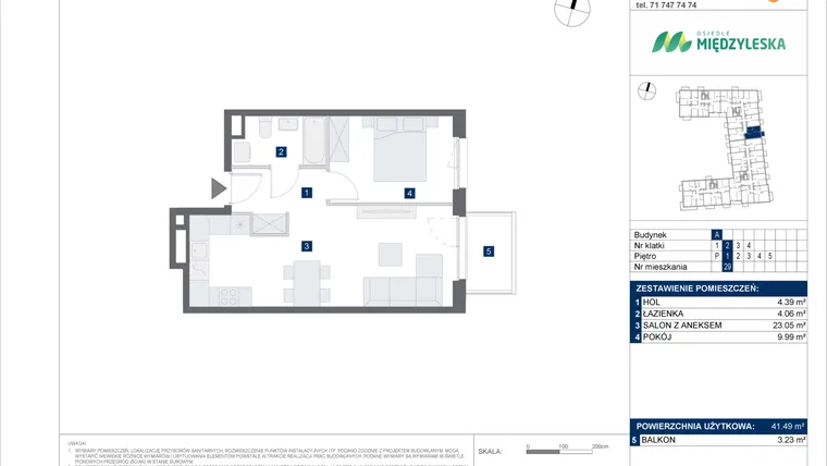 Rzut - Mieszkanie na sprzedaż 2 pokoje o powierzchni 41,49 m² - numer 29 w Osiedle Międzyleska - etap IV