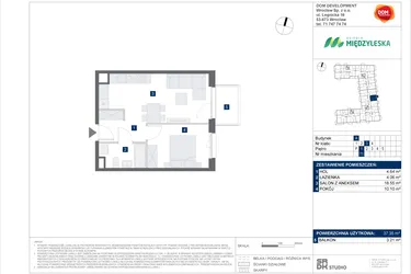 Rzut - Mieszkanie na sprzedaż 2 pokoje o powierzchni 37,35 m² - numer 71 w Osiedle Międzyleska - etap IV