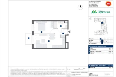 Rzut - Mieszkanie na sprzedaż 2 pokoje o powierzchni 39,77 m² - numer 31 w Osiedle Międzyleska - etap IV