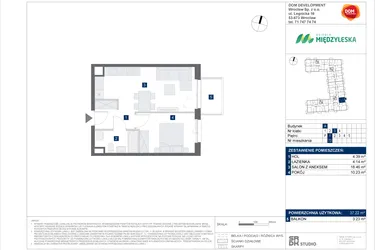 Rzut - Mieszkanie na sprzedaż 2 pokoje o powierzchni 37,22 m² - numer 73 w Osiedle Międzyleska - etap IV