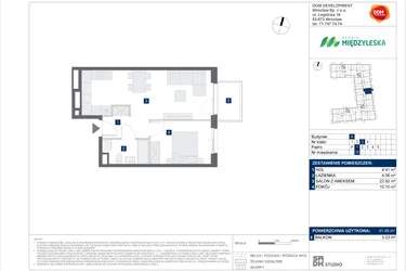 Rzut - Mieszkanie na sprzedaż 2 pokoje o powierzchni 41,49 m² - numer 70 w Osiedle Międzyleska - etap IV