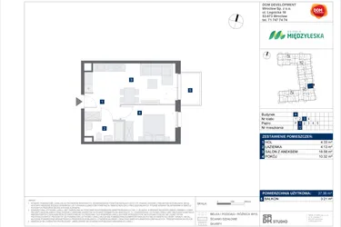 Rzut - Mieszkanie na sprzedaż 2 pokoje o powierzchni 37,36 m² - numer 72 w Osiedle Międzyleska - etap IV