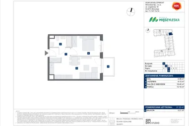 Rzut - Mieszkanie na sprzedaż 2 pokoje o powierzchni 37,22 m² - numer 34 w Osiedle Międzyleska - etap IV