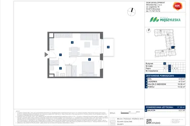 Rzut - Mieszkanie na sprzedaż 2 pokoje o powierzchni 37,36 m² - numer 81 w Osiedle Międzyleska - etap IV