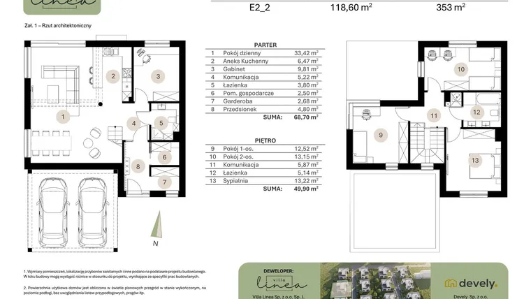 Rzut - Dom na sprzedaż 5 pokoi o powierzchni 118,6 m² - numer E2_2 w Villa Linea
