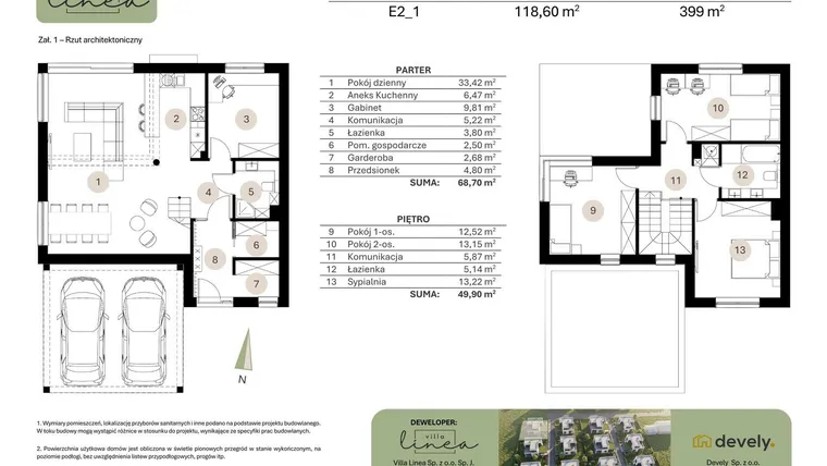 Rzut - Dom na sprzedaż 5 pokoi o powierzchni 118,6 m² - numer E2_1 w Villa Linea