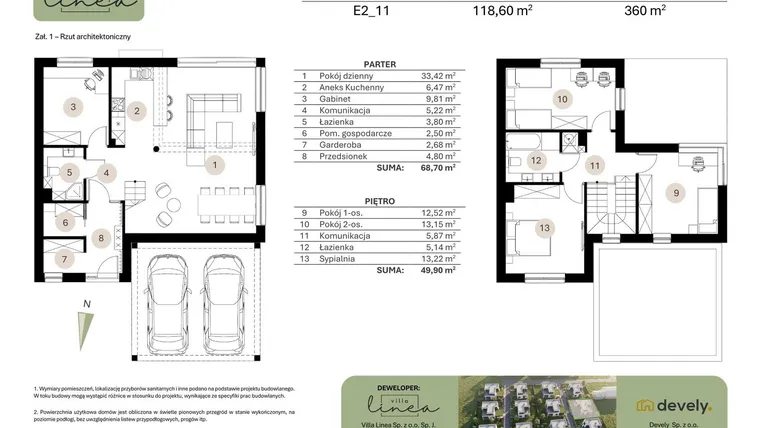 Rzut - Dom na sprzedaż 5 pokoi o powierzchni 118,6 m² - numer E2_11 w Villa Linea