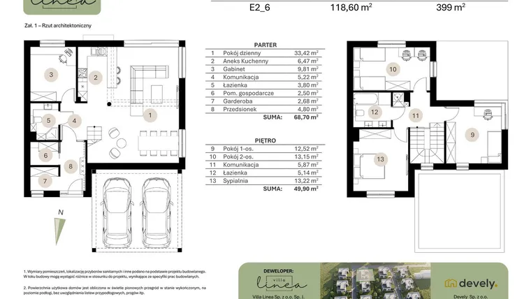 Rzut - Dom na sprzedaż 5 pokoi o powierzchni 118,6 m² - numer E2_6 w Villa Linea