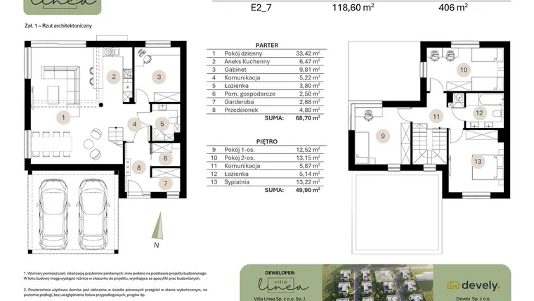 Rzut - Dom na sprzedaż 5 pokoi o powierzchni 118,6 m² - numer E2_7 w Villa Linea