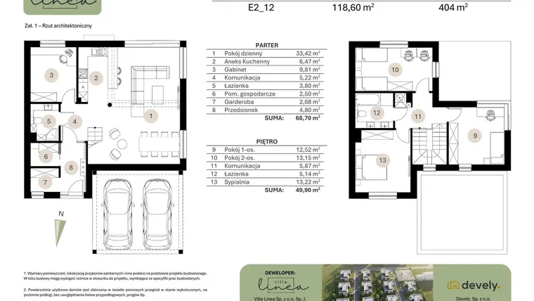 Rzut - Dom na sprzedaż 5 pokoi o powierzchni 118,6 m² - numer E2_12 w Villa Linea