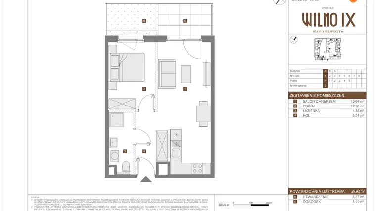 Rzut - Mieszkanie na sprzedaż 2 pokoje o powierzchni 39,93 m² - numer A.2 w Osiedle Wilno IX etap 2