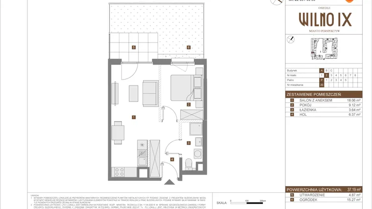 Rzut - Mieszkanie na sprzedaż 2 pokoje o powierzchni 37,19 m² - numer A.20 w Osiedle Wilno IX etap 2
