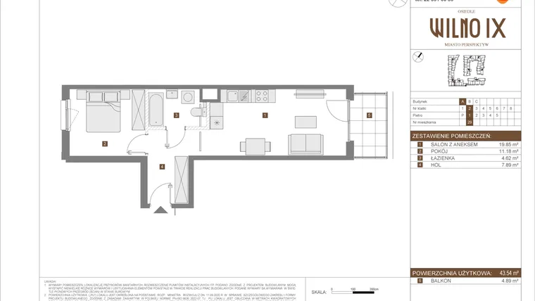 Rzut - Mieszkanie na sprzedaż 2 pokoje o powierzchni 43,54 m² - numer A.29 w Osiedle Wilno IX etap 2