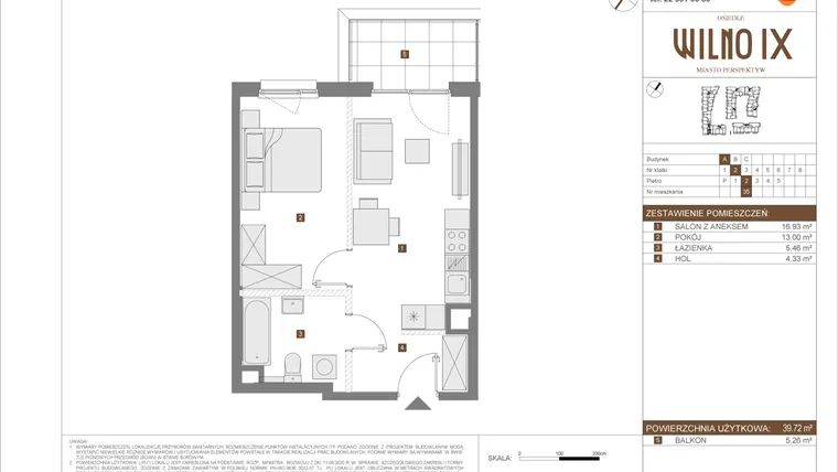 Rzut - Mieszkanie na sprzedaż 2 pokoje o powierzchni 39,72 m² - numer A.35 w Osiedle Wilno IX etap 2