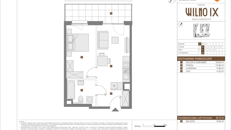 Rzut - Mieszkanie na sprzedaż 2 pokoje o powierzchni 39,72 m² - numer A.28 w Osiedle Wilno IX etap 2