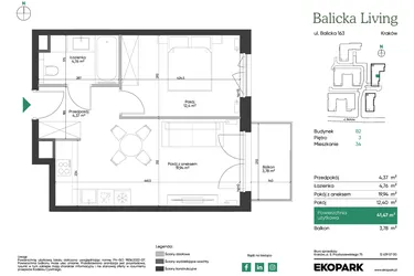 Rzut - Mieszkanie na sprzedaż 2 pokoje o powierzchni 41,47 m² - numer B2.34 w Balicka Living