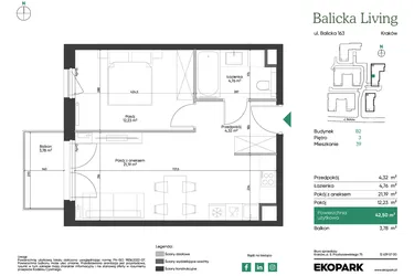 Rzut - Mieszkanie na sprzedaż 2 pokoje o powierzchni 42,5 m² - numer B2.39 w Balicka Living