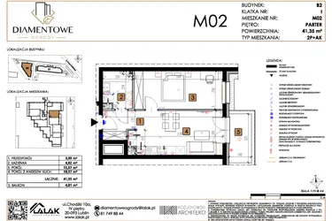 Rzut - Mieszkanie na sprzedaż 2 pokoje o powierzchni 41,35 m² - numer B2.2 w Diamentowe Ogrody