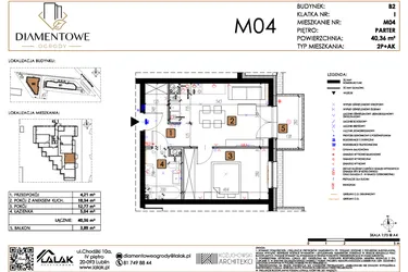 Rzut - Mieszkanie na sprzedaż 2 pokoje o powierzchni 40,36 m² - numer B2.4 w Diamentowe Ogrody