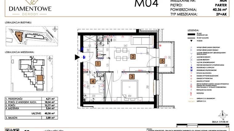Rzut - Mieszkanie na sprzedaż 2 pokoje o powierzchni 40,36 m² - numer B2.4 w Diamentowe Ogrody