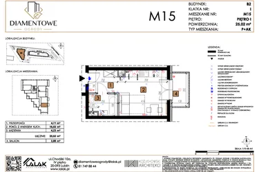 Rzut - Mieszkanie na sprzedaż 1 pokój o powierzchni 25,02 m² - numer B2.15 w Diamentowe Ogrody