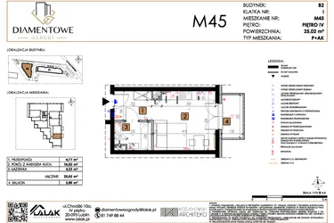 Rzut - Mieszkanie na sprzedaż 1 pokój o powierzchni 25,02 m² - numer B2.45 w Diamentowe Ogrody