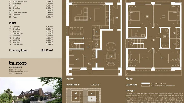 Rzut - Dom na sprzedaż 6 pokoi o powierzchni 181,27 m² - numer B/1 w Osova