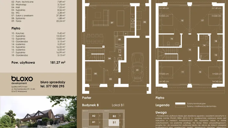 Rzut - Dom na sprzedaż 6 pokoi o powierzchni 181,27 m² - numer B/1 w Osova