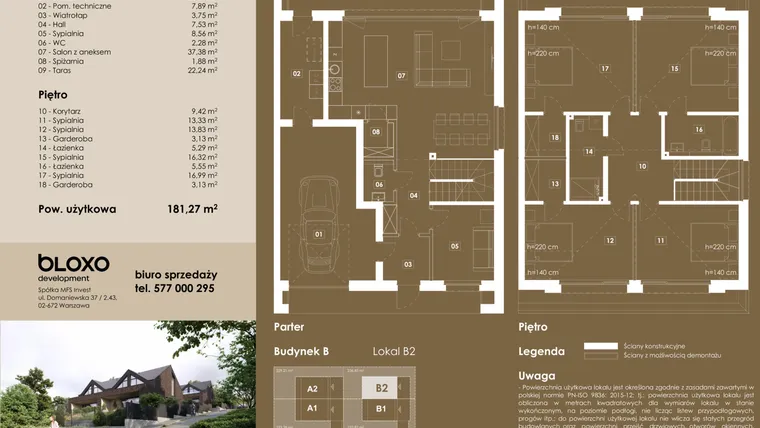 Rzut - Dom na sprzedaż 6 pokoi o powierzchni 181,27 m² - numer B/2 w Osova