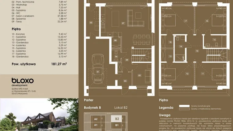Rzut - Dom na sprzedaż 6 pokoi o powierzchni 181,27 m² - numer B/2 w Osova