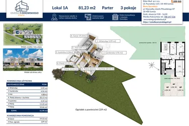 Rzut - Dom na sprzedaż 3 pokoje o powierzchni 81,23 m² - numer 1A w Osiedle Żeromskiego etap IV