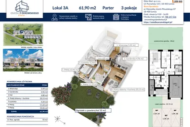 Rzut - Dom na sprzedaż 3 pokoje o powierzchni 61,9 m² - numer 3A w Osiedle Żeromskiego etap IV