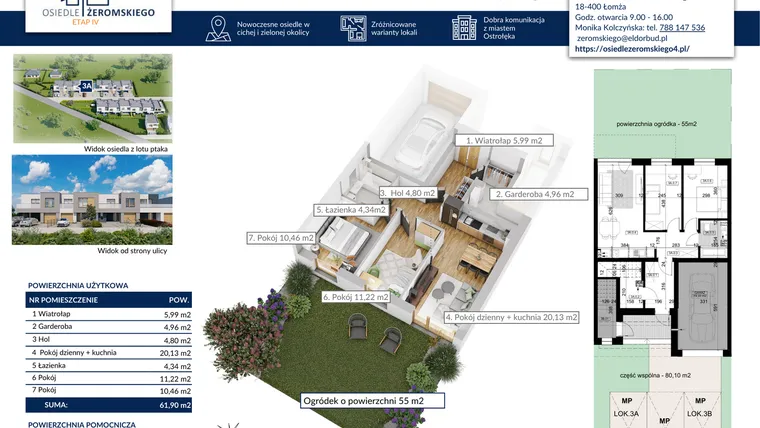 Rzut - Dom na sprzedaż 3 pokoje o powierzchni 61,9 m² - numer 3A w Osiedle Żeromskiego etap IV
