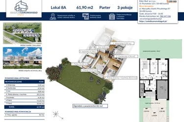 Rzut - Dom na sprzedaż 3 pokoje o powierzchni 61,9 m² - numer 8A w Osiedle Żeromskiego etap IV