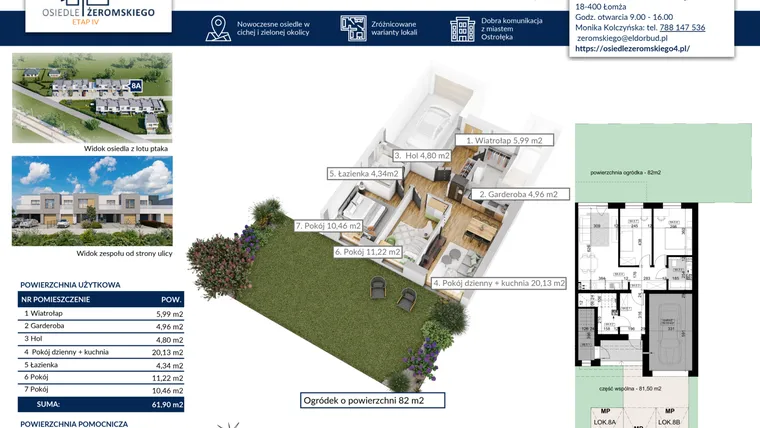 Rzut - Dom na sprzedaż 3 pokoje o powierzchni 61,9 m² - numer 8A w Osiedle Żeromskiego etap IV