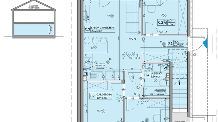Rzut - Mieszkanie na sprzedaż 4 pokoje o powierzchni 59,85 m² - numer 16A w Domy na Witosa etap 3A i 3B