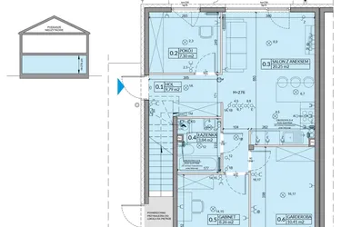 Rzut - Mieszkanie na sprzedaż 4 pokoje o powierzchni 59,85 m² - numer 19A w Domy na Witosa etap 3A i 3B