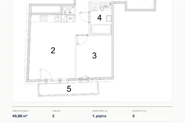 Rzut - Mieszkanie na sprzedaż 2 pokoje o powierzchni 46,88 m² - numer A.06 w Bogusławskiego 21
