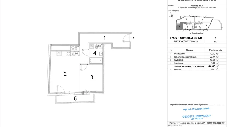 Rzut - Mieszkanie na sprzedaż 2 pokoje o powierzchni 46,88 m² - numer A.06 w Bogusławskiego 21
