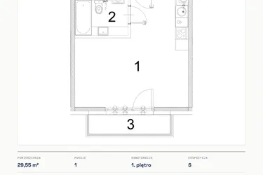Rzut - Mieszkanie na sprzedaż 1 pokój o powierzchni 29,55 m² - numer A.10 w Bogusławskiego 21