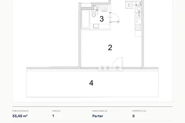 Rzut - Mieszkanie na sprzedaż 1 pokój o powierzchni 33,49 m² - numer A.04 w Bogusławskiego 21
