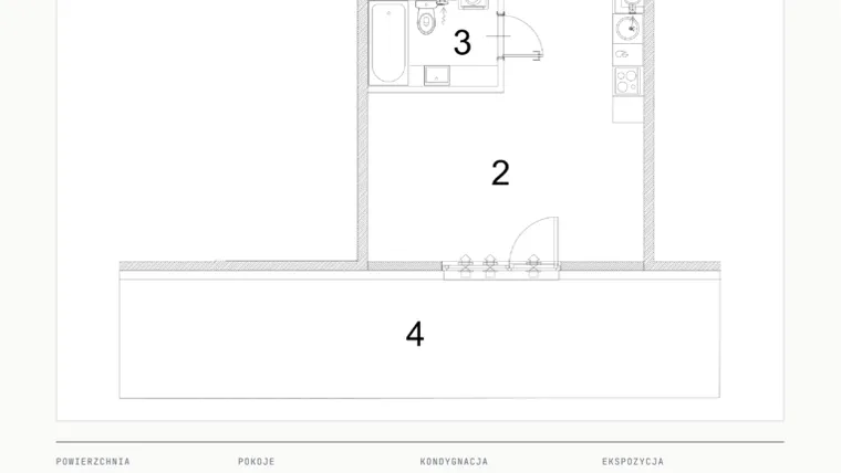 Rzut - Mieszkanie na sprzedaż 1 pokój o powierzchni 33,49 m² - numer A.04 w Bogusławskiego 21