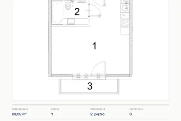 Rzut - Mieszkanie na sprzedaż 1 pokój o powierzchni 29,52 m² - numer A.16 w Bogusławskiego 21