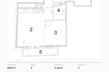 Rzut - Mieszkanie na sprzedaż 2 pokoje o powierzchni 46,81 m² - numer A.12 w Bogusławskiego 21