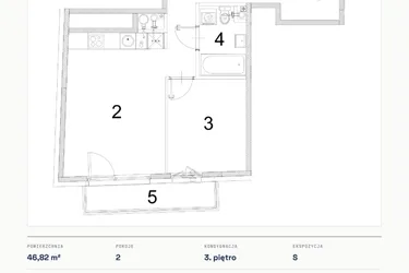 Rzut - Mieszkanie na sprzedaż 2 pokoje o powierzchni 46,82 m² - numer A.18 w Bogusławskiego 21