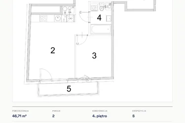 Rzut - Mieszkanie na sprzedaż 2 pokoje o powierzchni 46,71 m² - numer A.24 w Bogusławskiego 21